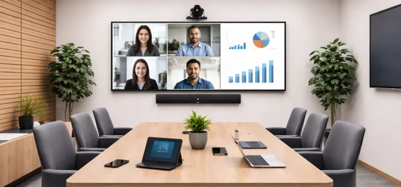 enterprise meeting room technology with display camera microphone