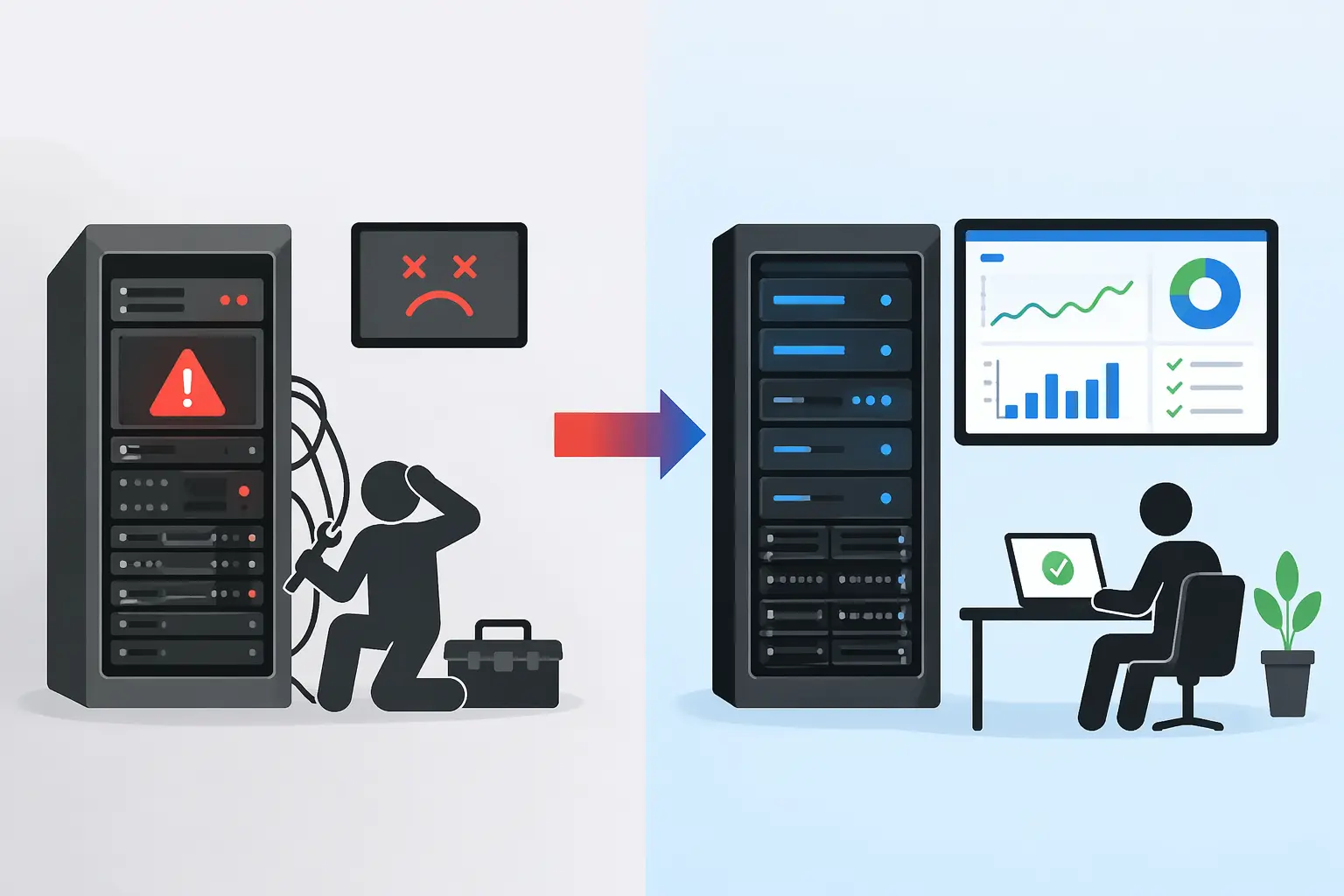 Break fix AV model vs managed AV services MSP showing proactive AV monitoring and system reliability