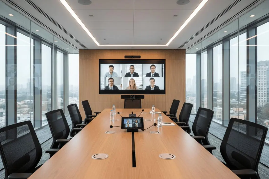 Conference room technology monitoring dashboard showing AV system health and alerts