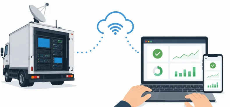 Remote AV monitoring dashboard connected to mobile AV system