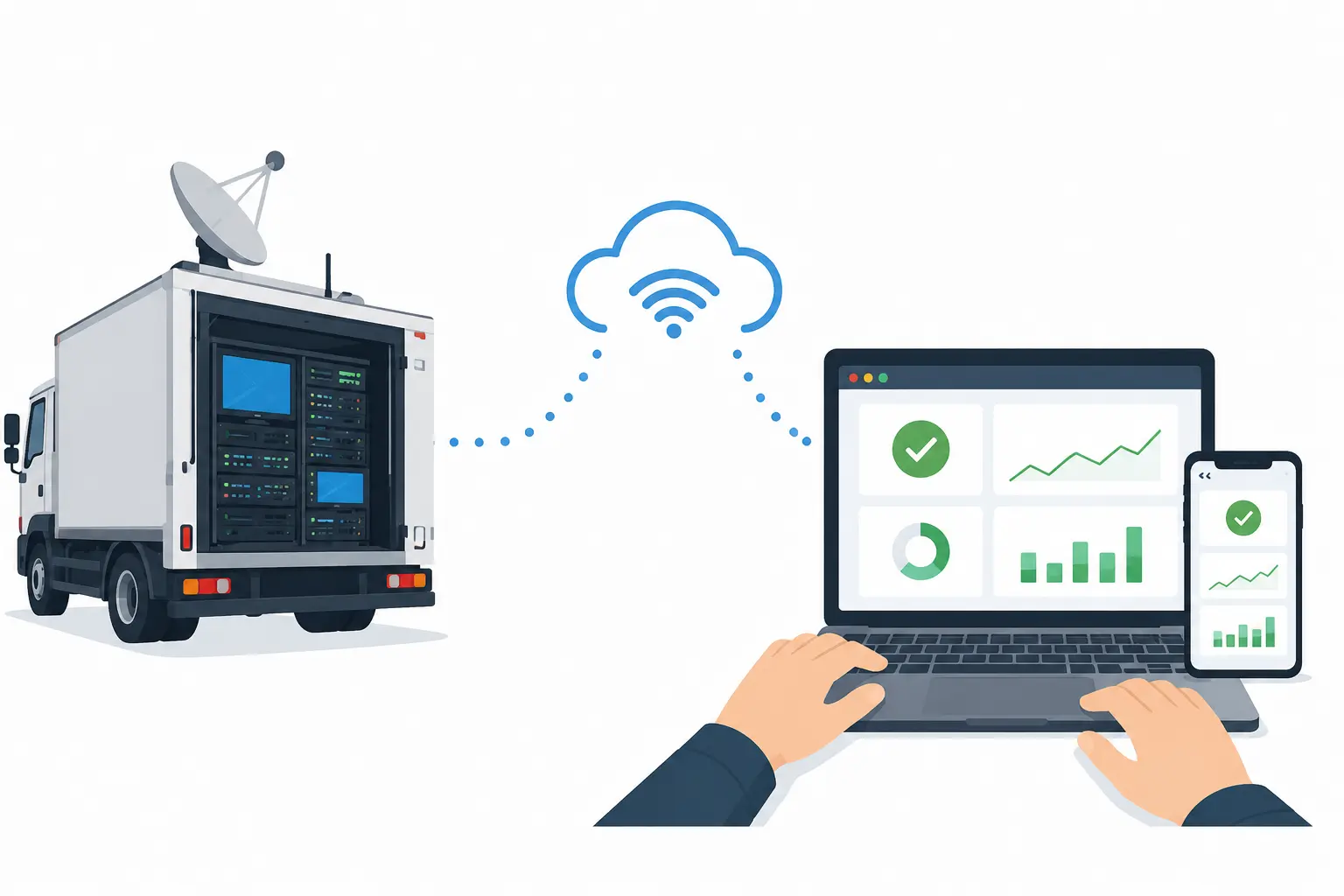 Remote AV monitoring dashboard connected to mobile AV system