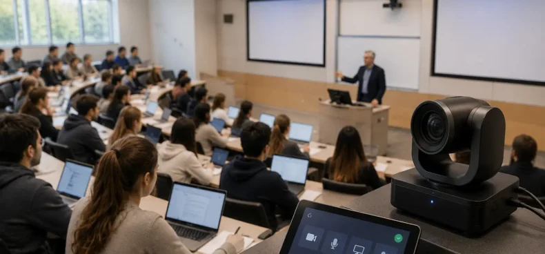 Zoom Room Monitoring dashboard supporting reliable AV performance in a modern higher education classroom